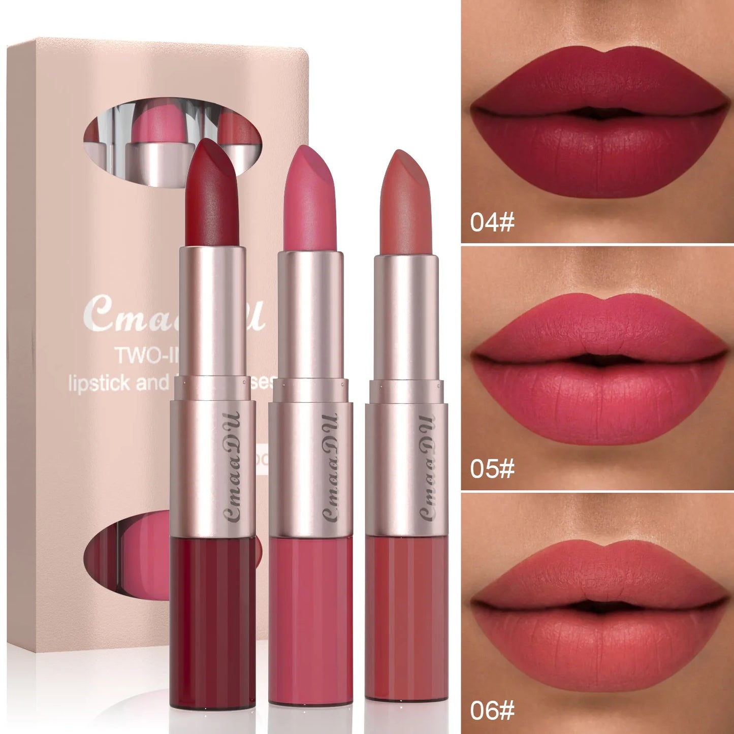 3 Color/Set Lipstick Sexy Lip Gloss 2 in 1 Lip Tint Waterproof Long-Lasting Moisture Red Lips Matte Lip Stick Makeup for Women