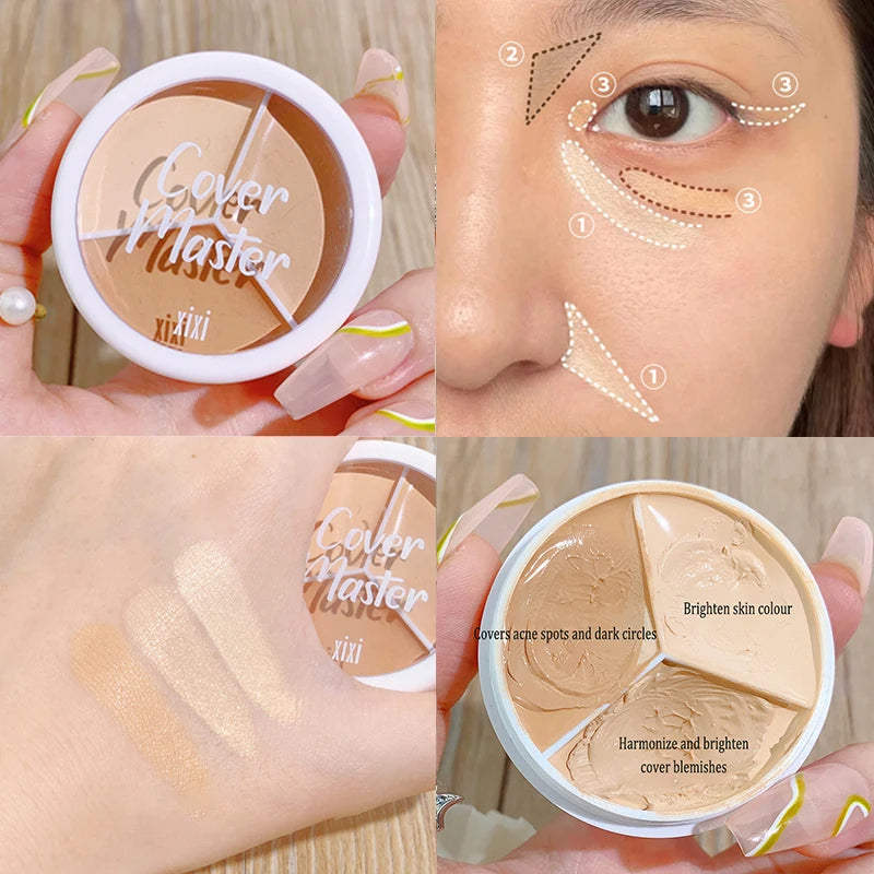 3-Color Concealer Palette Moisturizing Cover Dark Circles and Acne Marks Natural Makeup Contouring Cream Shadow Cosmetics