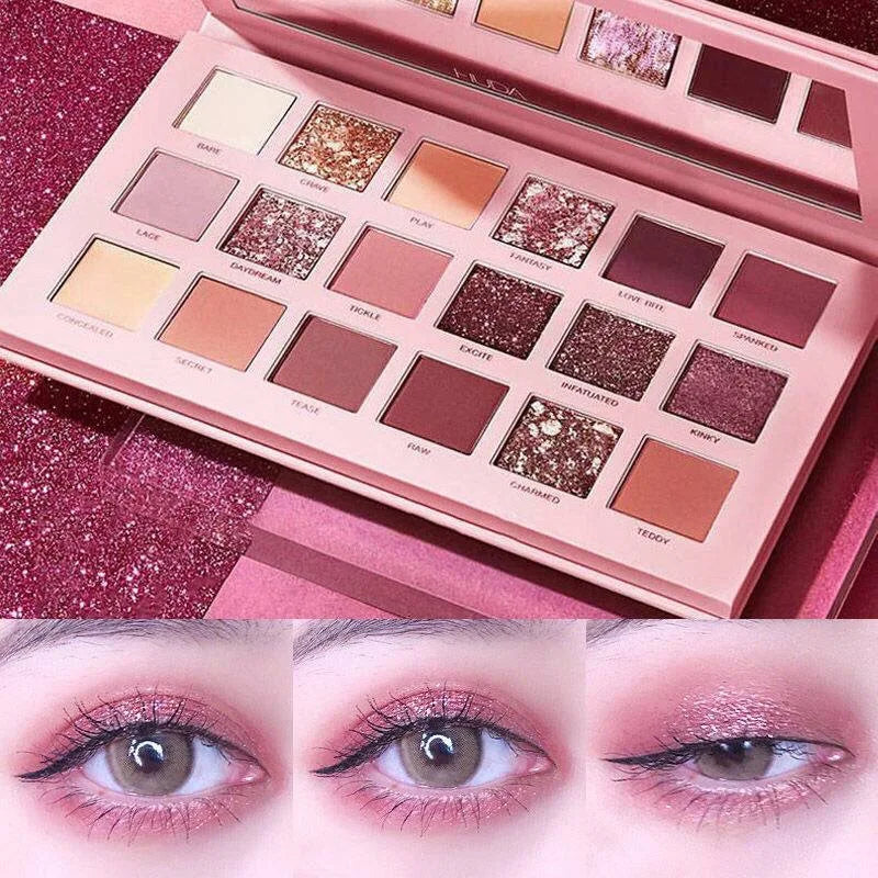 18 Colors Glitter Eyeshadow Palette with Makeup Mirror Pearlescent Matte Shimmer Pigment Nude Long Lasting Eye Shadow Makeup