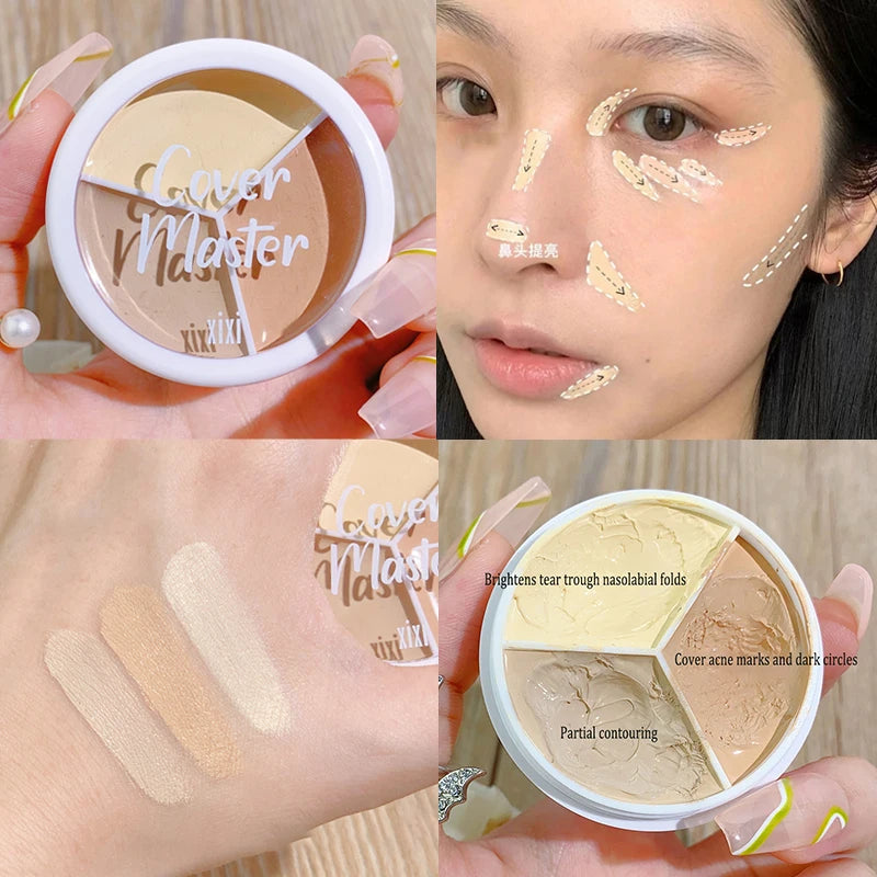 3-Color Concealer Palette Moisturizing Cover Dark Circles and Acne Marks Natural Makeup Contouring Cream Shadow Cosmetics