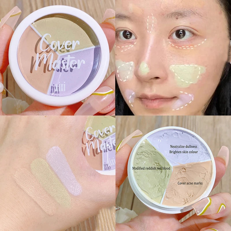 3-Color Concealer Palette Moisturizing Cover Dark Circles and Acne Marks Natural Makeup Contouring Cream Shadow Cosmetics