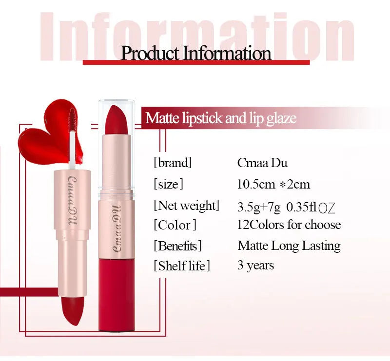 3 Color/Set Lipstick Sexy Lip Gloss 2 in 1 Lip Tint Waterproof Long-Lasting Moisture Red Lips Matte Lip Stick Makeup for Women