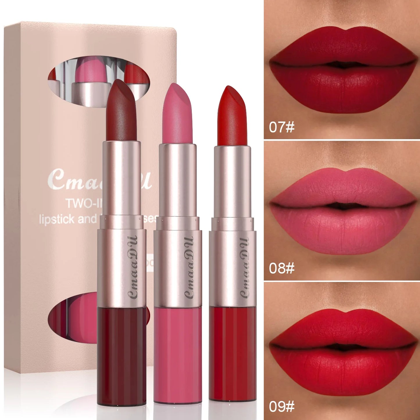 3 Color/Set Lipstick Sexy Lip Gloss 2 in 1 Lip Tint Waterproof Long-Lasting Moisture Red Lips Matte Lip Stick Makeup for Women