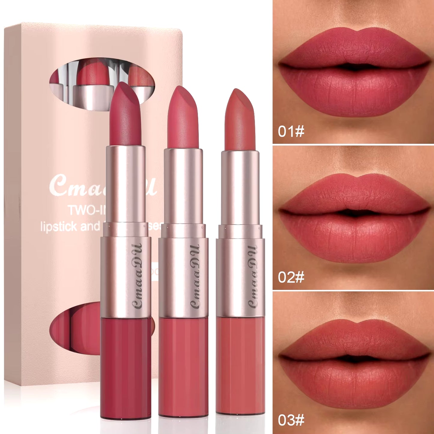 3 Color/Set Lipstick Sexy Lip Gloss 2 in 1 Lip Tint Waterproof Long-Lasting Moisture Red Lips Matte Lip Stick Makeup for Women